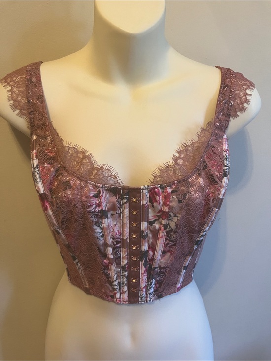 Victoria's Secret Other - Victoria's Secret Floral Lace Mesh Longline Bustier - Mauve Pink